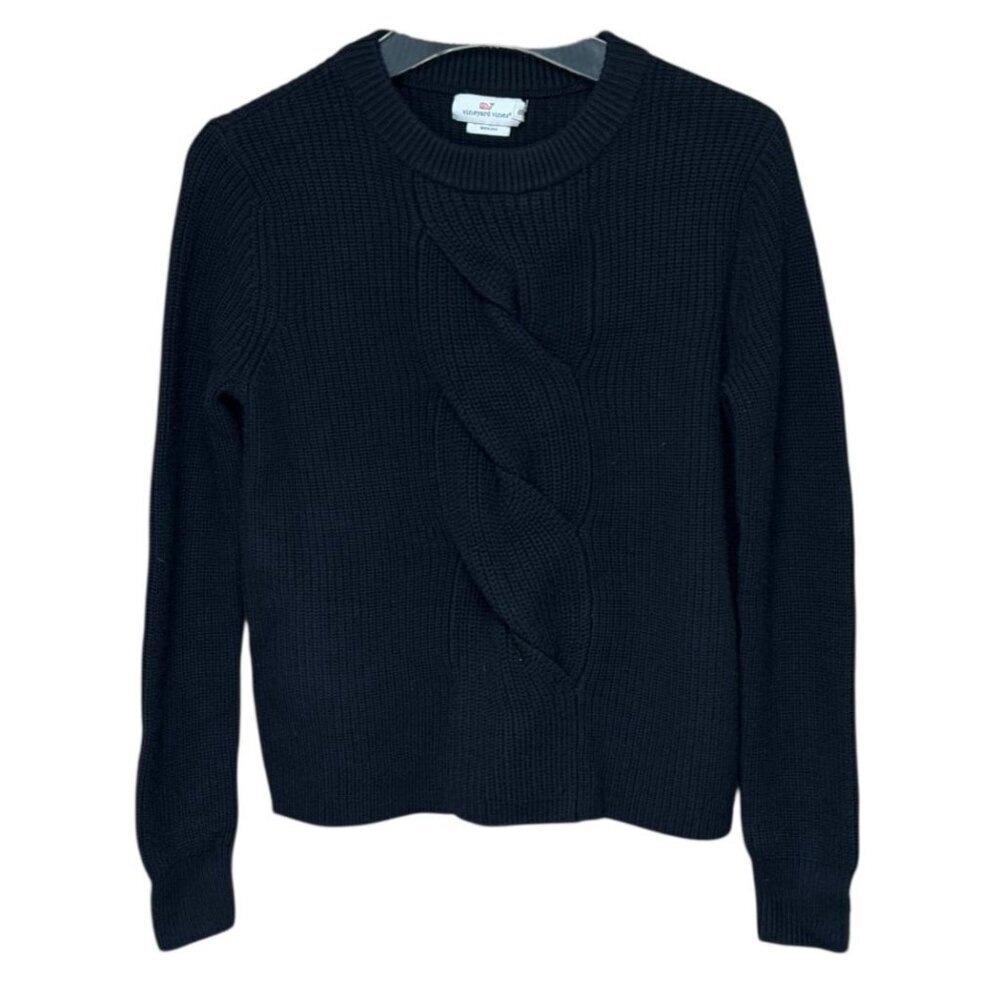 Vineyard Vines Merino Wool Black Cable Front Sweater Women’s Small